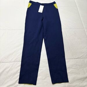 NEW RUTI Blue and Lime Green Stretchy Trouser Straight Leg Work Pants